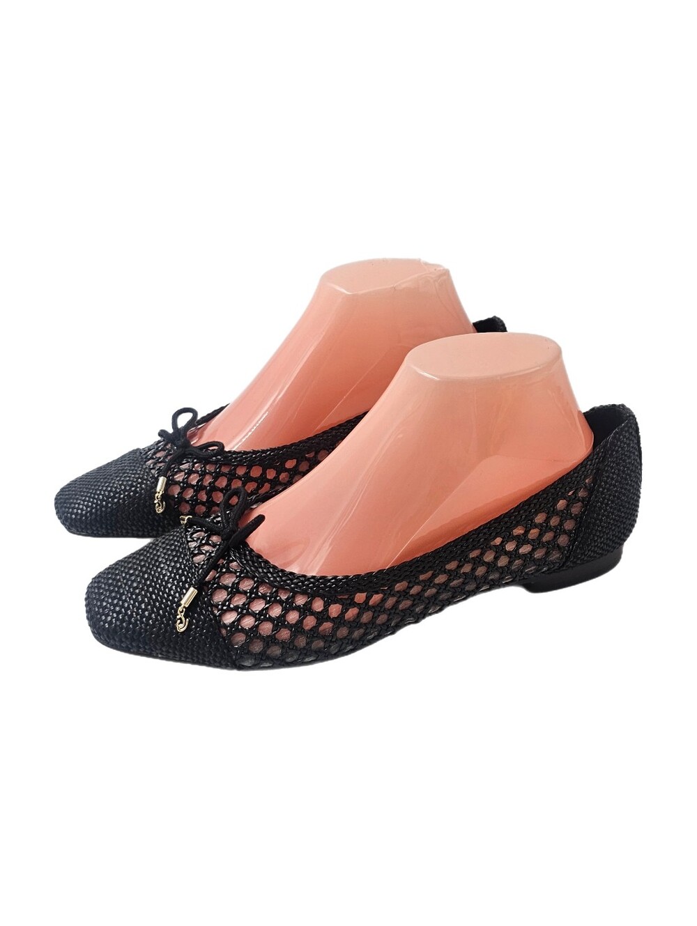 Sam Edelman May Woven Mesh Ballet Flats Black Square Toe Bow Women's 8.5 NWOB